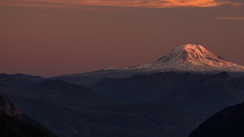 Alpenglow Evening Over Mount Rainier Summit in Washington Wilderness wallpaper