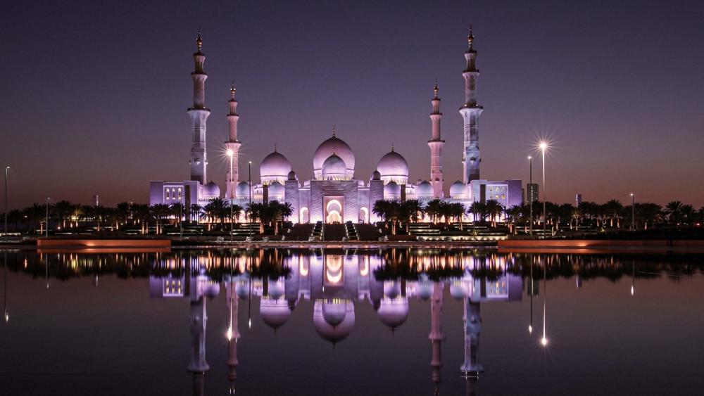 Sheikh Zayed Grand Mosque Reflections at Night in Abu Dhabi wallpaper