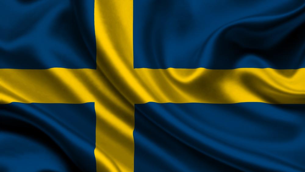 Silken Swedish Flag Waves in Deep Blue and Gold Abstraction wallpaper