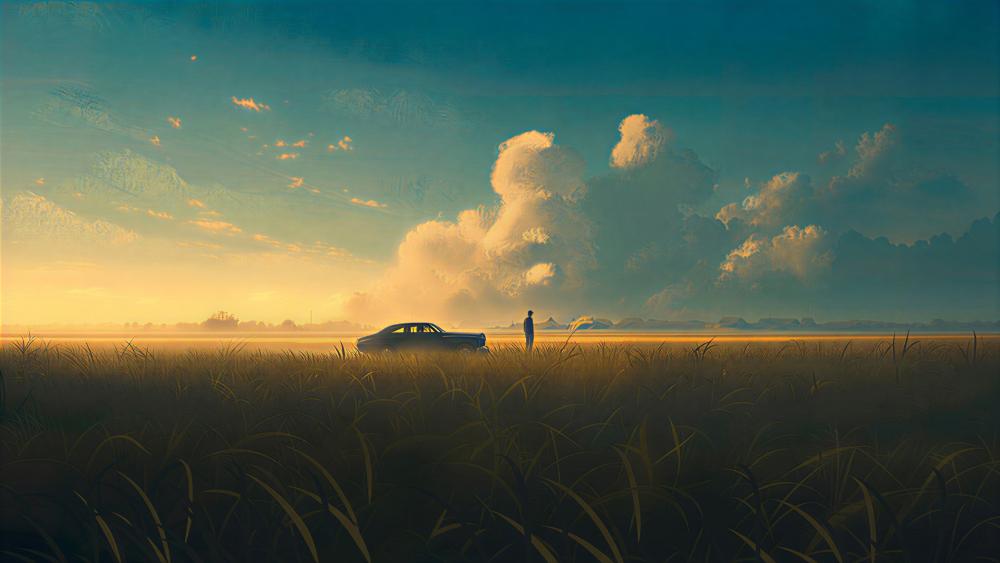 Dusk Prairie Serenity in Anime Style wallpaper