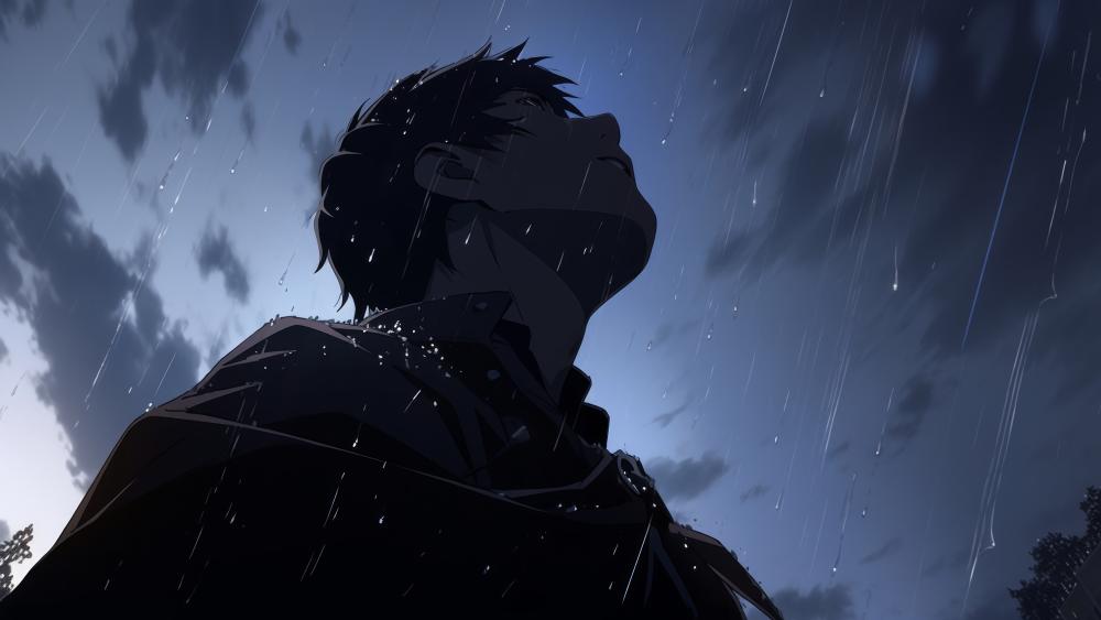 Rainwashed Resolve Under a Stormy Anime Sky wallpaper
