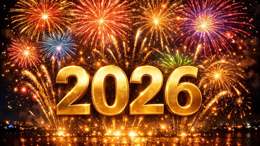 Golden 2026 Fireworks Celebration Wallpaper in Stunning 5K AI Art wallpaper