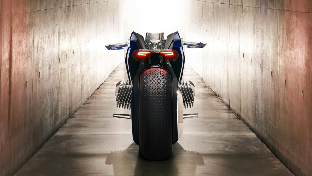 BMW Vision Next 100 Futuristic Concept Motorcycle in Concrete Tunnel wallpaper