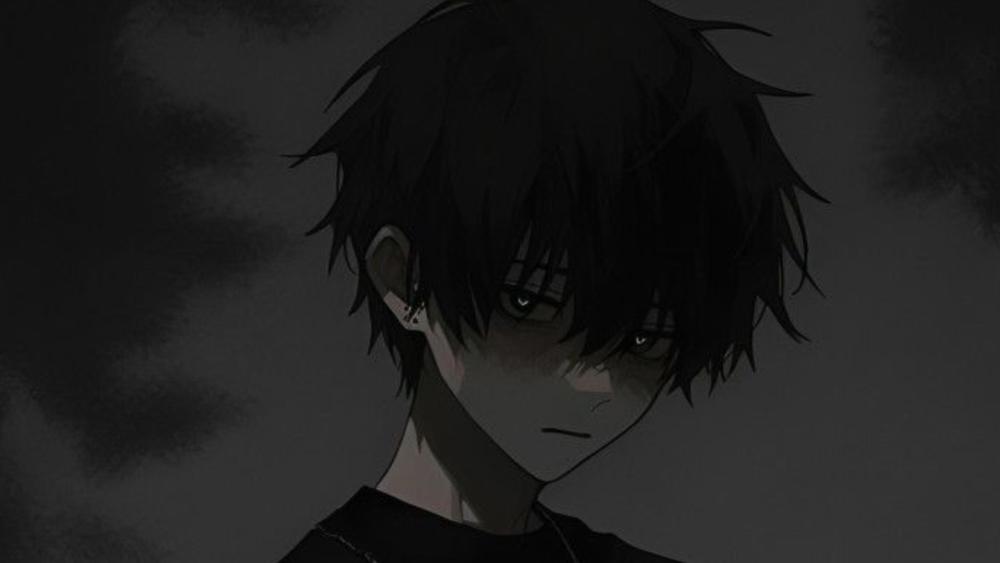 Monochrome Lonely Anime Boy in a Dark Aesthetic Mood wallpaper