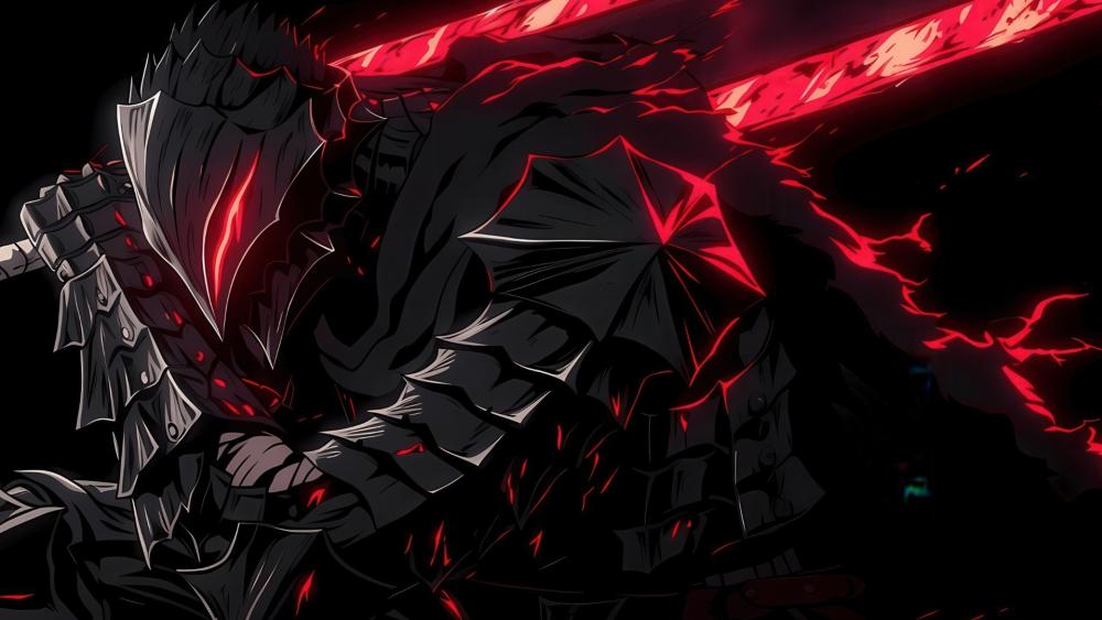 Berserk Guts in Cursed Armor with Crimson Fury wallpaper