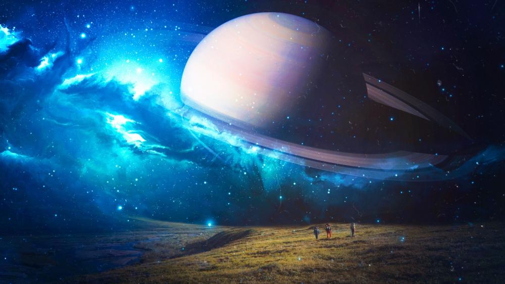 Beneath the Ringed Giant A Dreaming Cosmic Horizon wallpaper