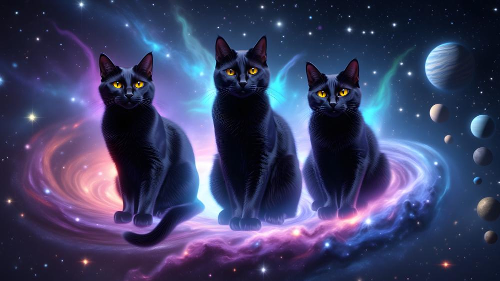 Cosmic Black Cats Guardians of a Neon Galaxy in 5K wallpaper