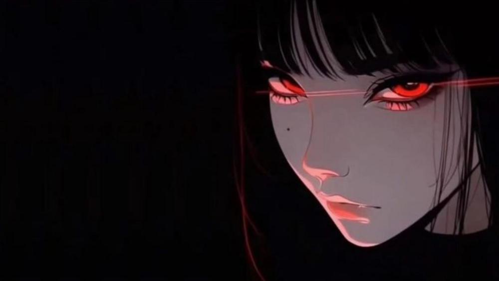 Crimson Gaze in the Dark Anime Girl Wallpaper wallpaper