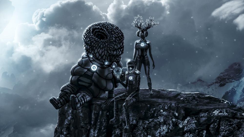 Starlit Sentinels on the Edge of a Frozen World wallpaper
