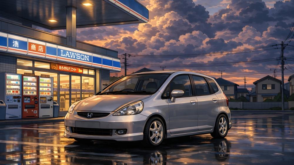 Honda Fit GD3 at Lawson Sunset After Rain wallpaper