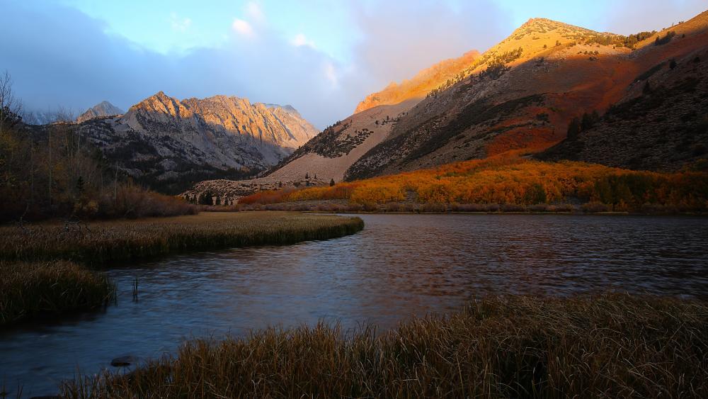 Golden Hour Reflections at North Lake Bishop Canada in Crisp 4K wallpaper