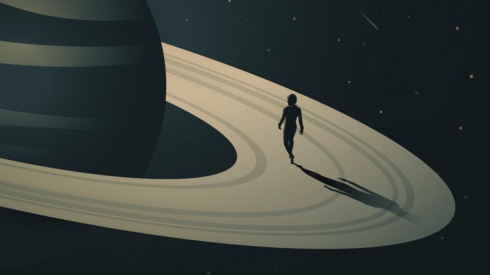 Wandering the Silent Rings of Saturn in a Dreamlike Void wallpaper
