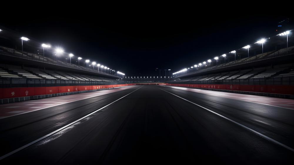 Midnight Raceway Lights On Empty Track in 5K AI Art wallpaper