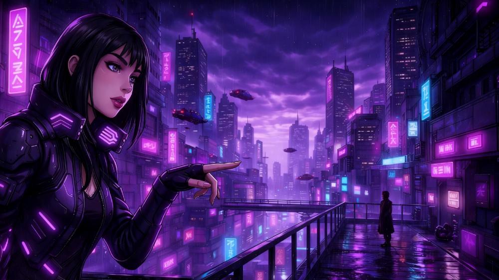 Neon Violet Nights Over a Cyberpunk Cityscape wallpaper
