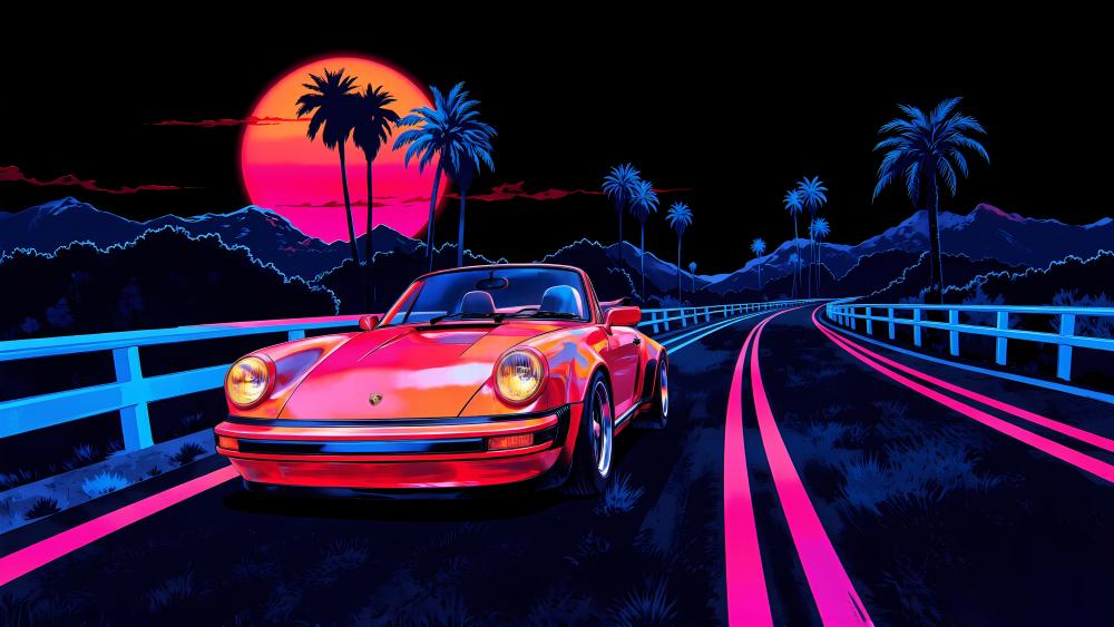 Neon Midnight Drive in Synthwave Porsche 911 Glow wallpaper