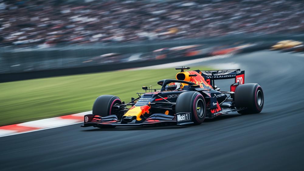 High Speed Formula Racing Through a Blurred Grandstand Sprint wallpaper