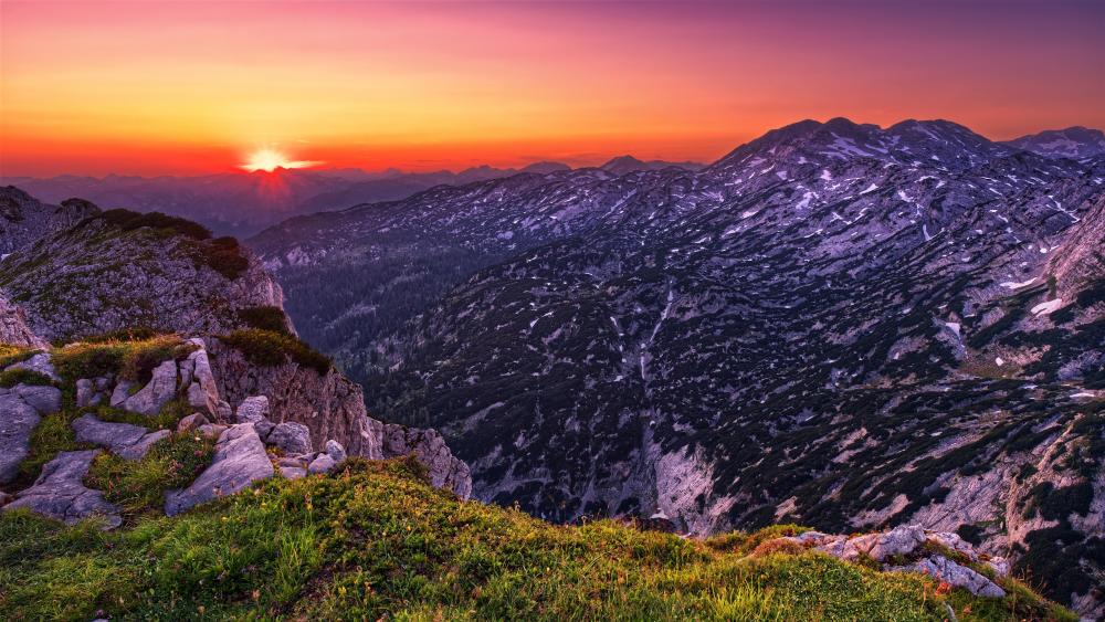 Majestic Sunset Over Traweng Mountains in Austria wallpaper