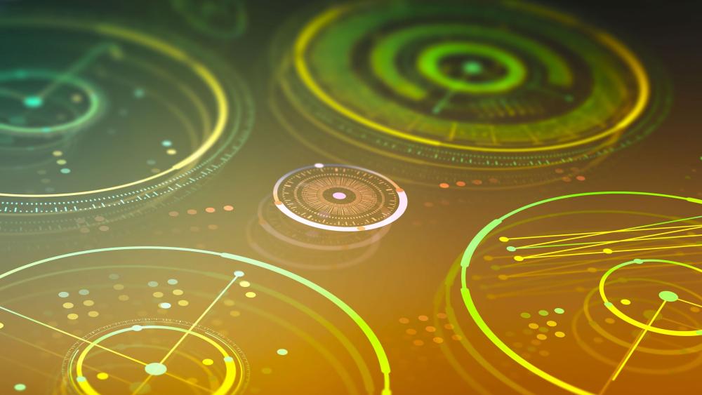 Neon Holographic Interface Rings for Augmented Reality in 4K wallpaper
