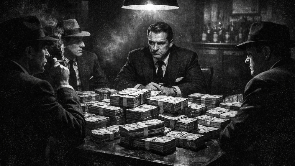 Noir Syndicate Counting Shadows in Black and White wallpaper