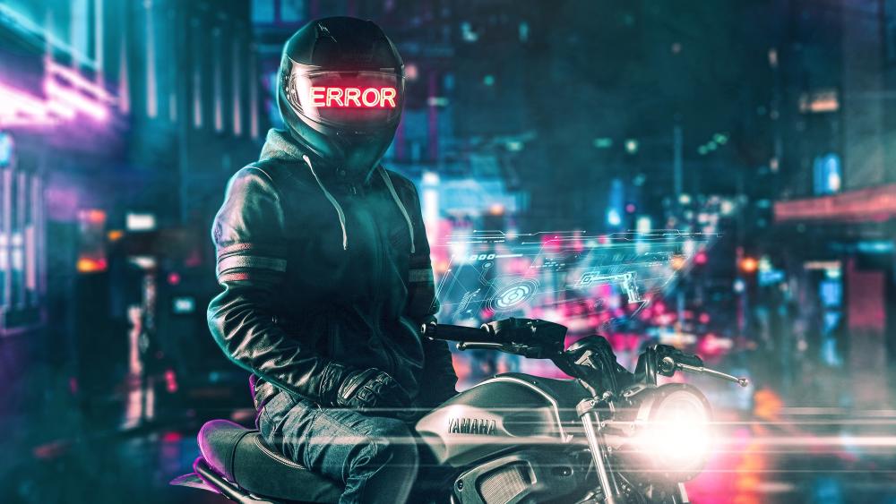 Neon Error Rider On a Futuristic Yamaha Night Run wallpaper