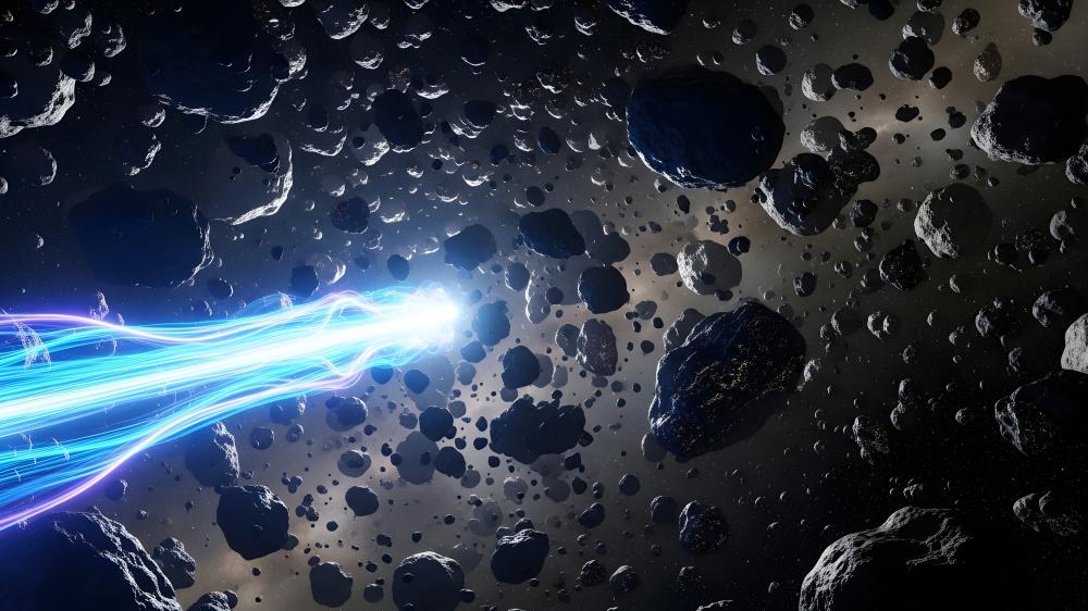 Luminous Meteor Stream Cutting Through a Dark Asteroid Field wallpaper