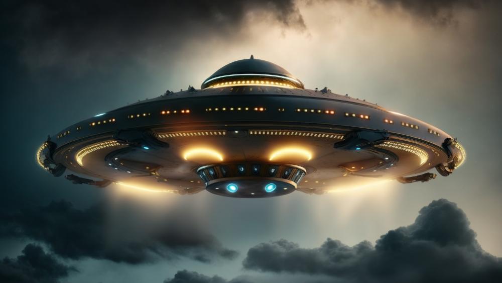 Luminous Skyship Drifting Through Stormlit Clouds wallpaper