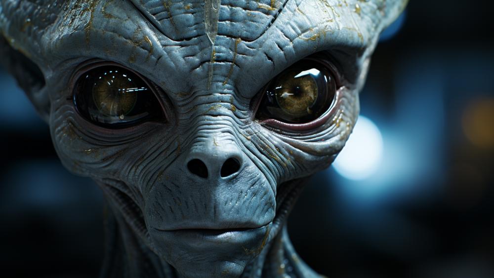Cinematic Grey Alien Portrait With Vast Eyes in 5K Sci Fi Fantasy wallpaper