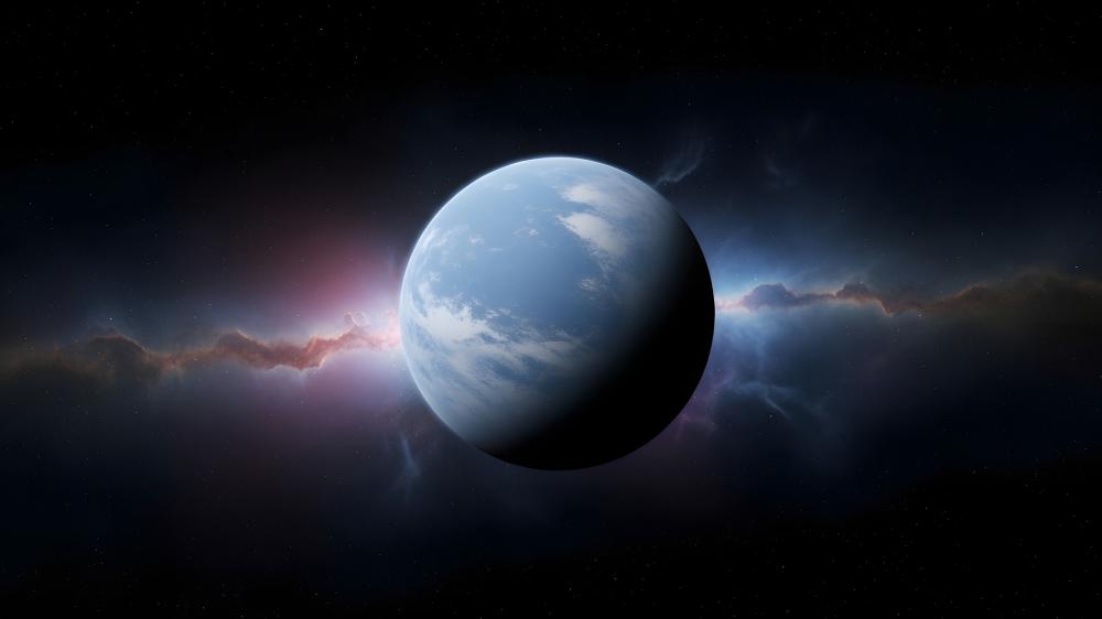 Serene Earthlike Blue Planet Drifting Through Deep Space wallpaper