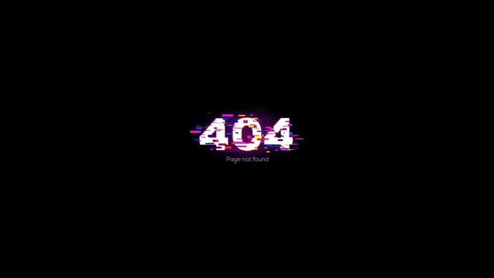 Glitchy 404 Error Signal on Deep Black Tech Background wallpaper