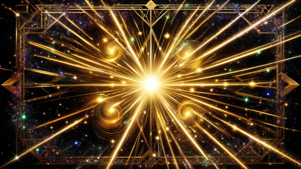 Golden Cosmic Burst Within Ornate Starframe Abstraction wallpaper