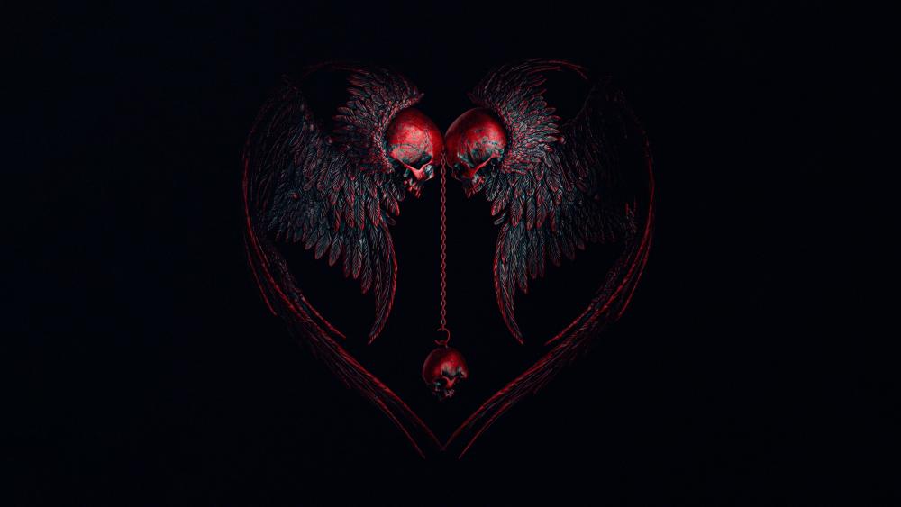 Crimson Skullheart Wings in Gothic Dark Fantasy Silence wallpaper