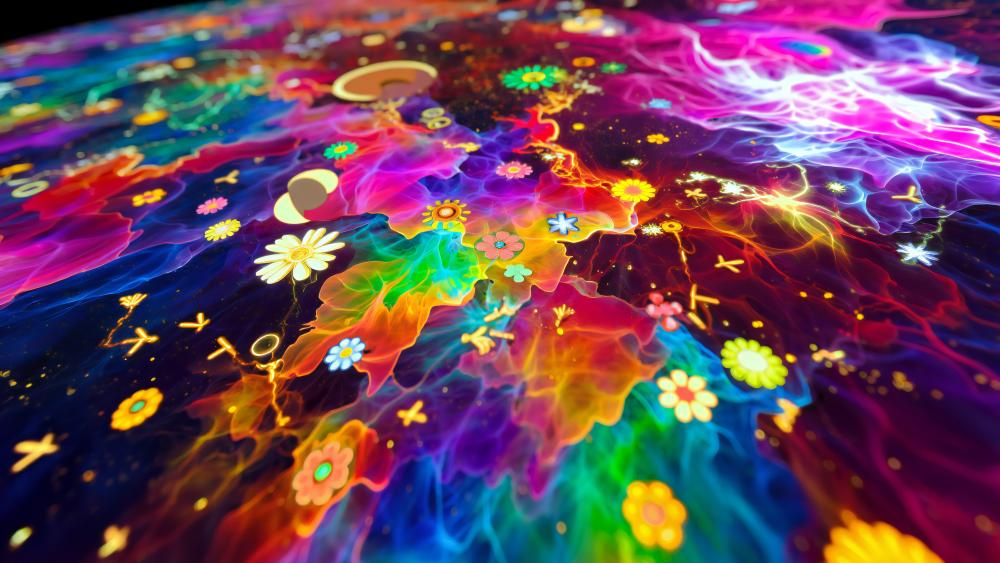 Chromatic Sky Floral Nebula in Multicolor Abstract Glow wallpaper