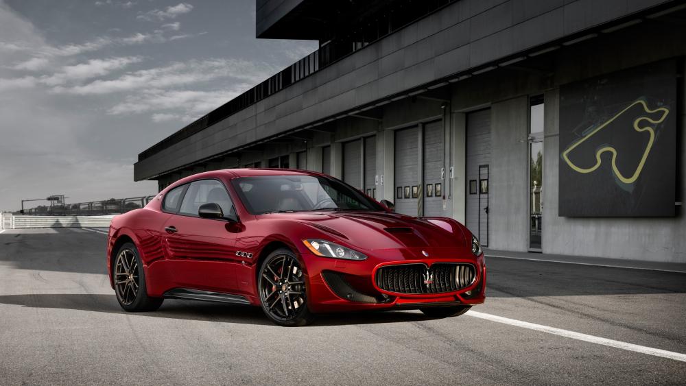 Crimson Maserati GranTurismo Parked at the Track in 4K wallpaper