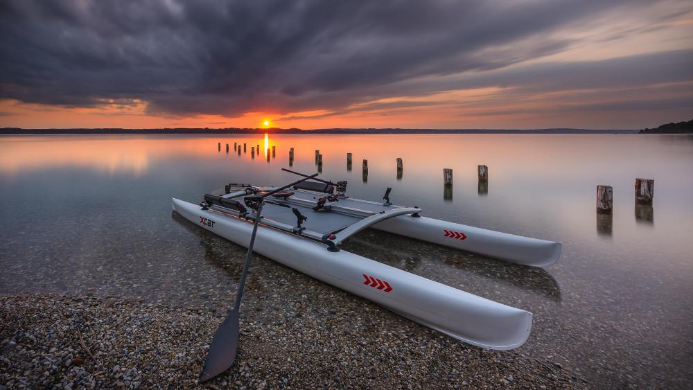 Catamaran at Sunset on Starnberger See 4K Serenity wallpaper