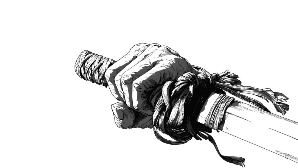 Ink Katana Grip Minimalist Anime Line Art Wallpaper wallpaper