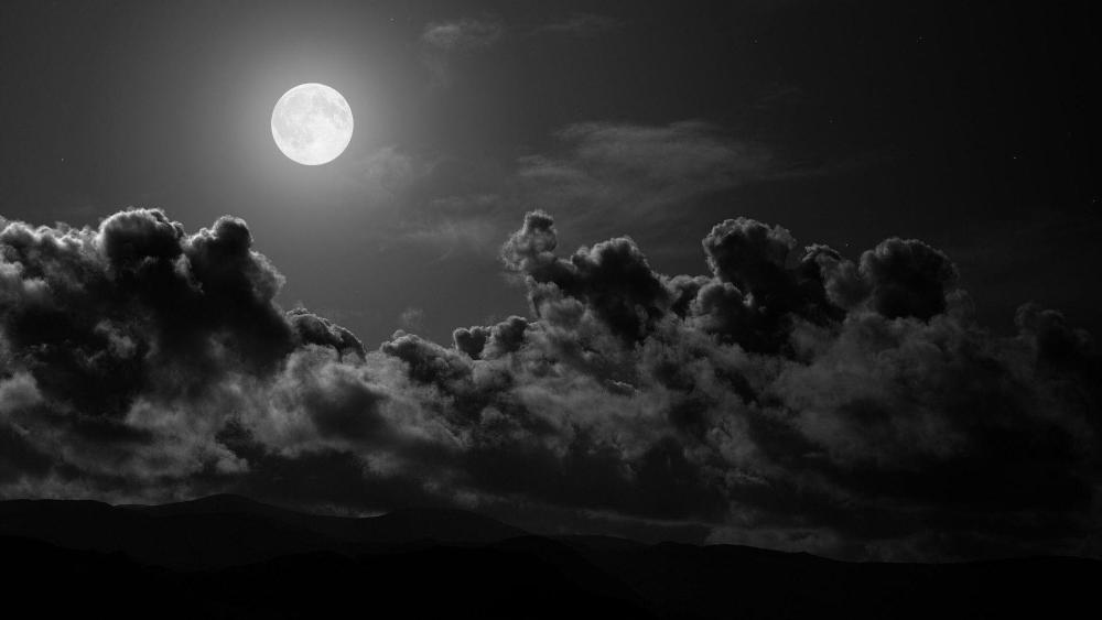 Silver Full Moon Above Dramatic Grey Cloudbanks wallpaper