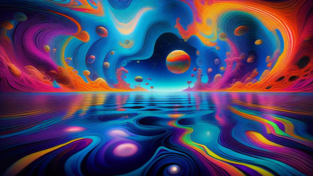 Psychedelic Multicolor Dreamscape Over Cosmic Ocean wallpaper