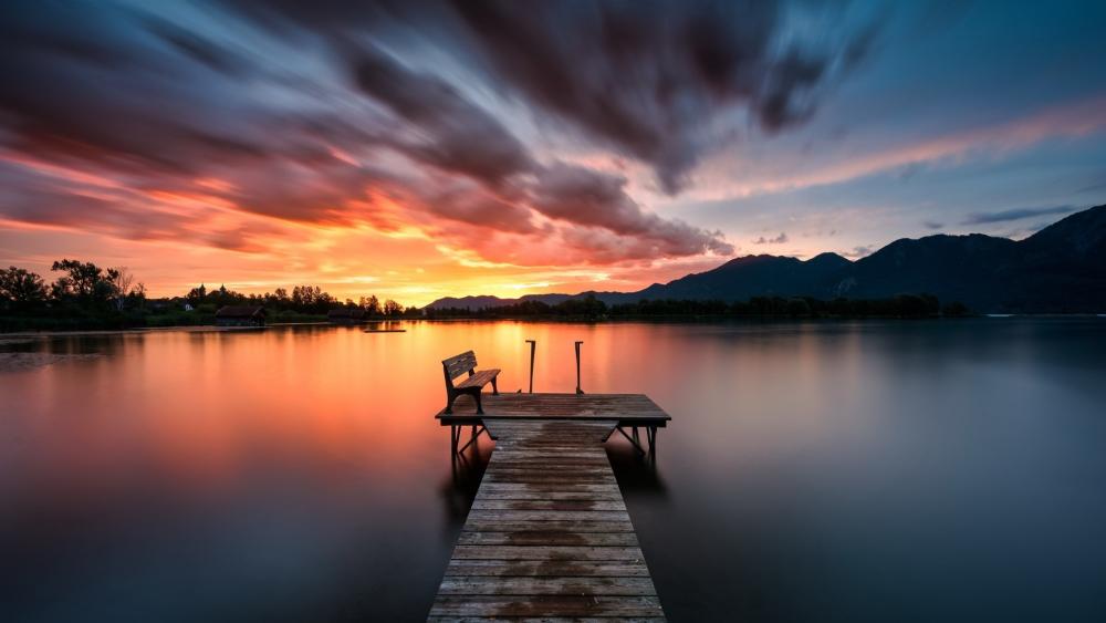 Dusk Serenity on the Hintersee Jetty in the Bavarian Alps wallpaper
