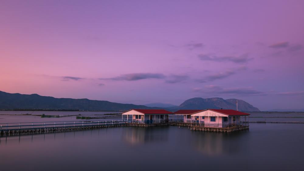 Twilight Serenity Over Missolonghi Aitoliko Lagoons Greece wallpaper