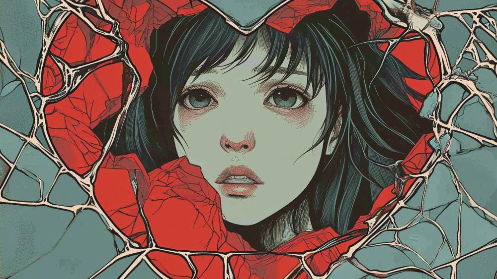 Shattered Heart Halo Around a Tearful Anime Girl in 4K wallpaper