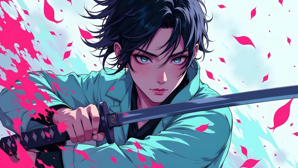 Petal Storm Katana Samurai Girl Anime Wallpaper in 5K wallpaper