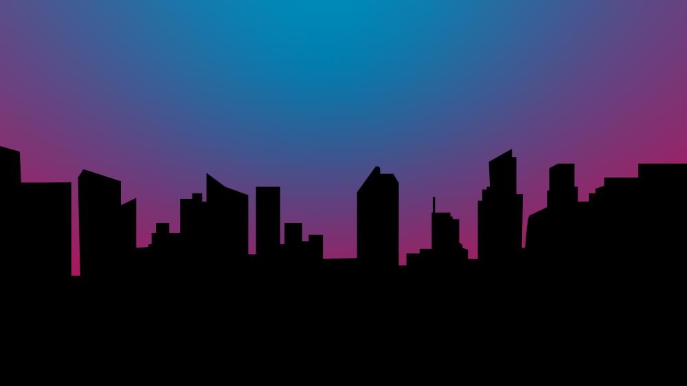 Neon Twilight Metropolis Silhouette in Minimal Fantasy Style wallpaper