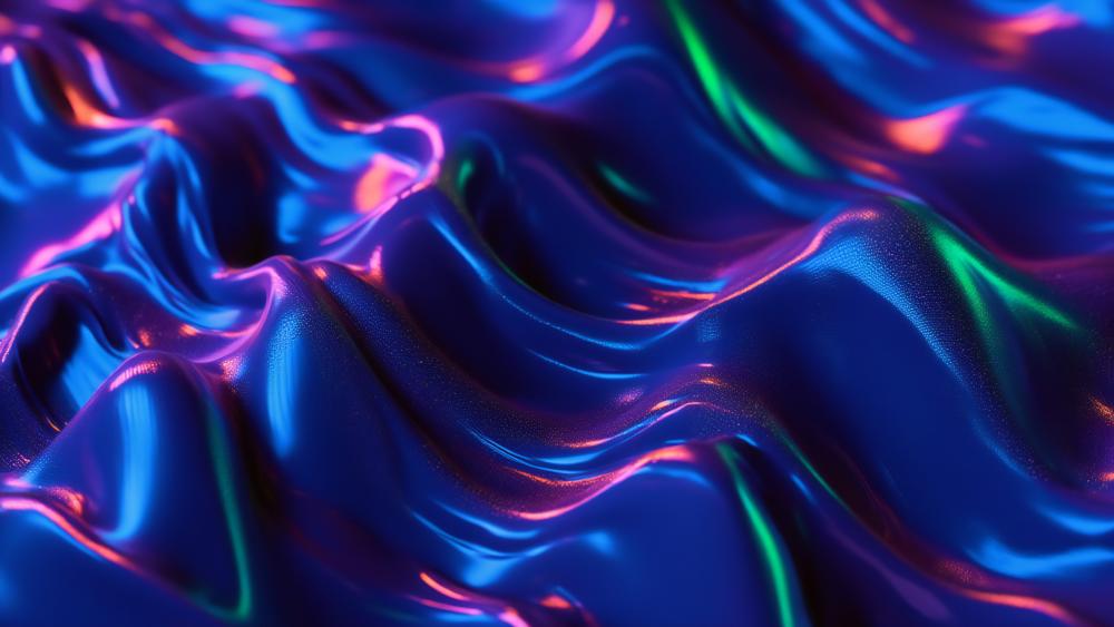 Blue River Neon Silk Waves in Deep Midnight Blue wallpaper