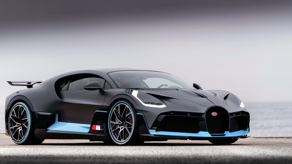 Bugatti Divo Supercar in 4K Matte Black and Blue Elegance wallpaper