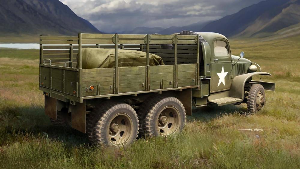 WWII U.S. GMC CCKW-352 Deuce and a Half in Mountain Valley wallpaper
