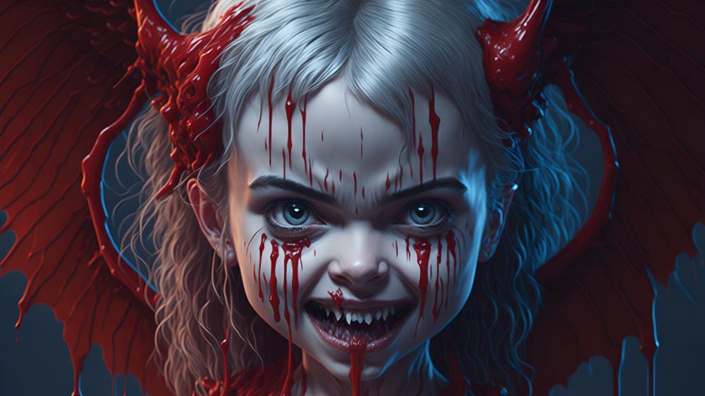 Bloodwing Child of the Night Grinning in Crimson Shadows wallpaper