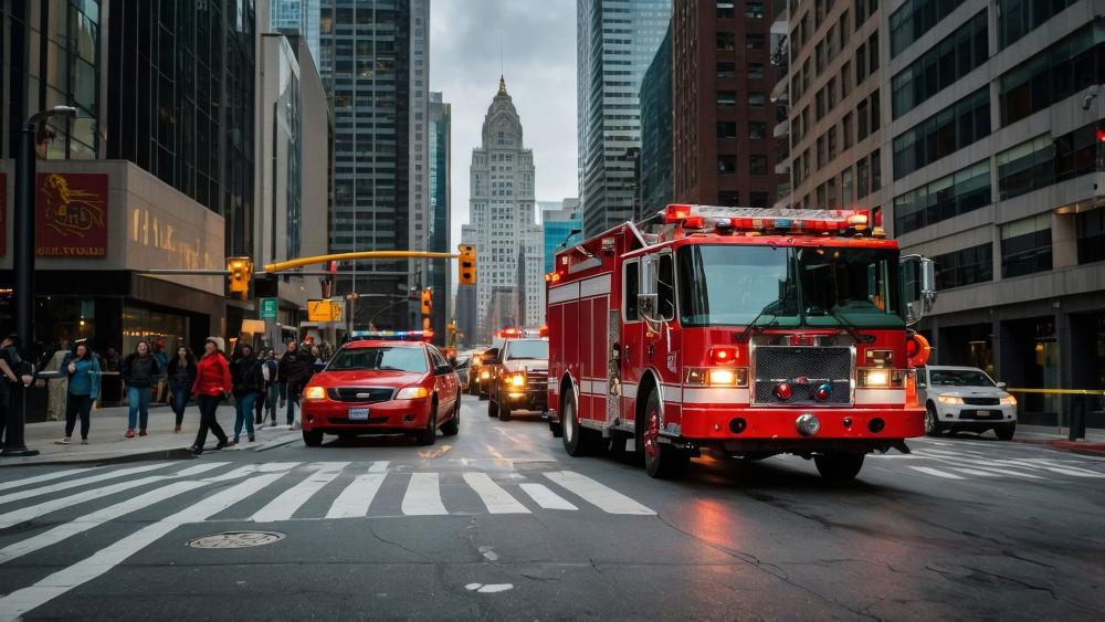 FDNY Rush Hour Response in Midtown Manhattan Street Canyon wallpaper