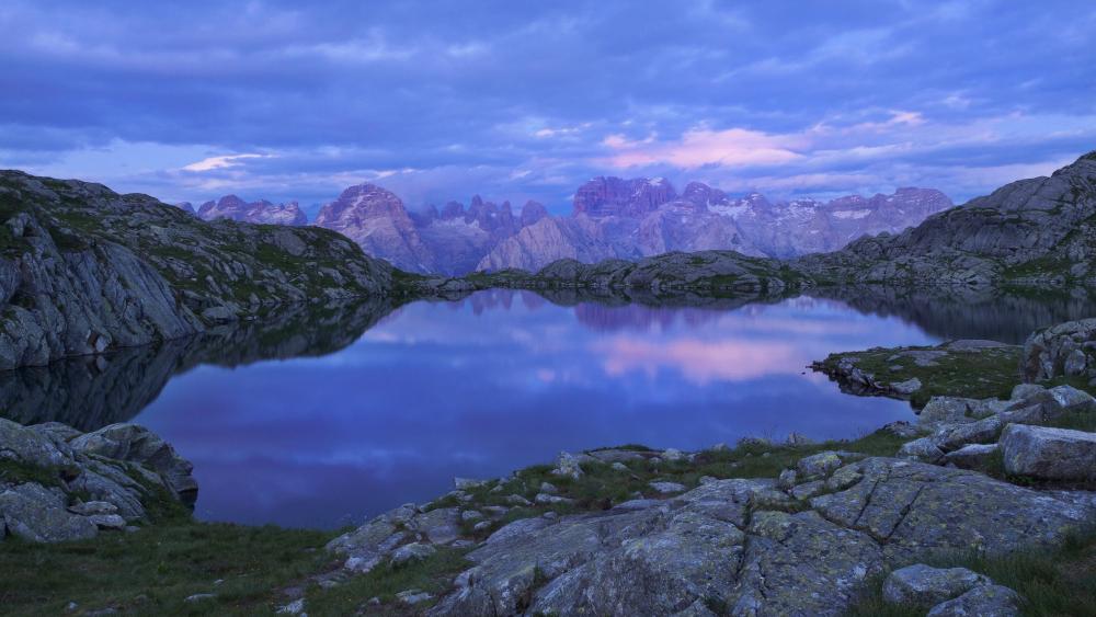 Twilight Reflections Over Lago Nero in the Italian Dolomites wallpaper