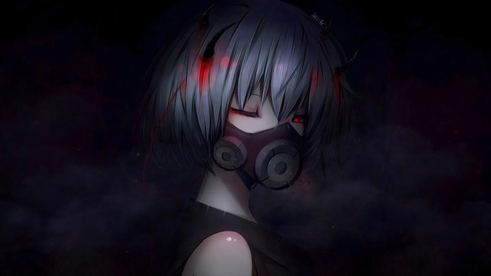 Smokebound Vigil of the Grey Haired Gas Mask Girl wallpaper