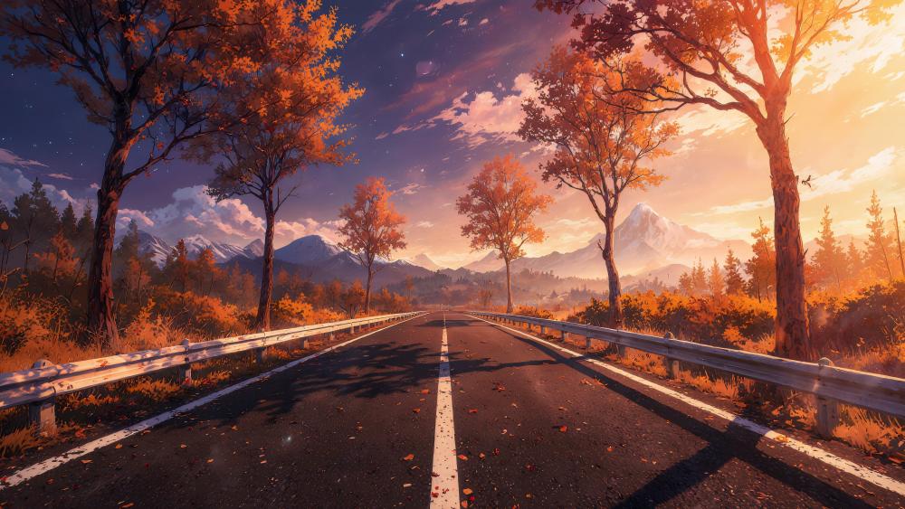 Traveling towards the sunset wallpaper